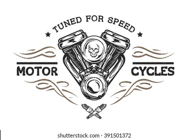 Custom motor in vintage style. Emblem, symbol, t-shirt graphic.