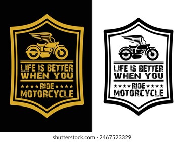 Custom motorbike vintage monochrome badge with motorcycle on dark and light backgrounds isolated vector illustration