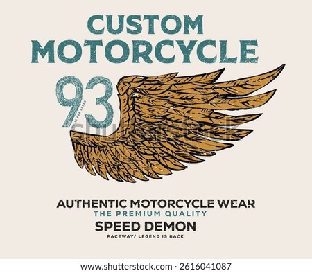 Custom motorcycle. Eagle wing graffiti design. Motorcycle Poster design. Moto angels artwork for apparel, sticker, batch, background, poster and others.