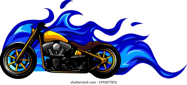 Custom Motorcycle With Flames Vector Illustration Design