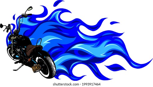 custom motorcycle with flames vector illustration design