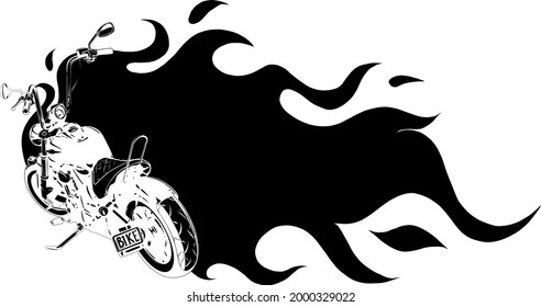 custom motorcycle with flames vector illustration design