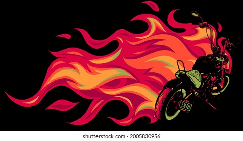 motocicleta personalizada con diseño de ilustración vectorial de llamas