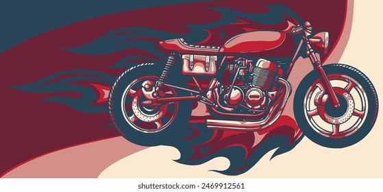 custom motorcycle with flames vector illustration design
