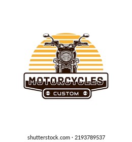 Custom motorcycle label in vintage style with inscription and motorbike. motorcycle or bike club with white background isolated vector illustration logo design template