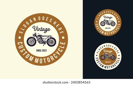 Custom motorcycle logo design vector. Motorcycle custom vintage illustration isolated.