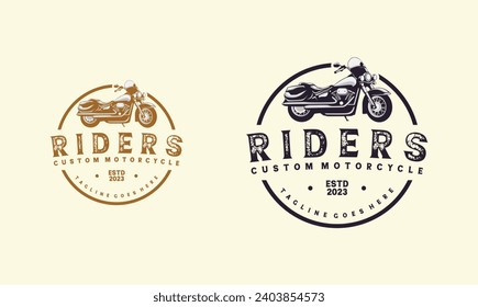 Custom motorcycle logo design vector. Motorcycle custom vintage illustration isolated.