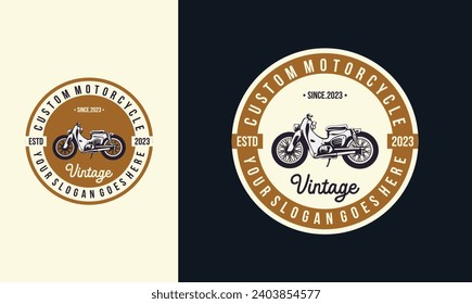 Custom motorcycle logo design vector. Motorcycle custom vintage illustration isolated.