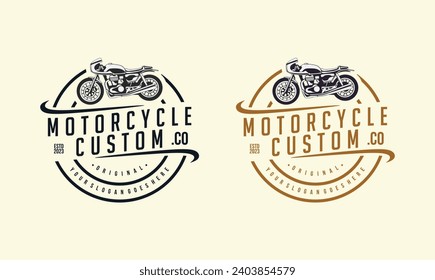 Custom motorcycle logo design vector. Motorcycle custom vintage illustration isolated.