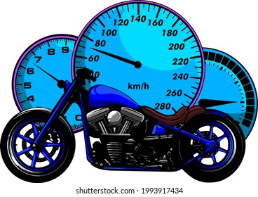 diseño de ilustración de vector de motocicleta personalizada con velocímetro
