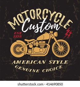 Custom Motorcycle t-shirt graphic. Vintage typography design for tee or apparel.