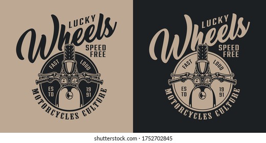 Custom motorcycle vintage label with chopper in monochrome style isolated vector illustration