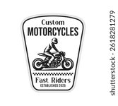 Custom motorcycles fast riders logo emblem vector design black and white