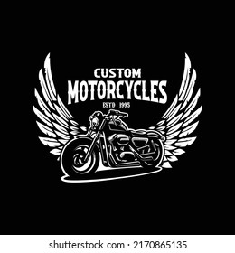 Custom Motorcycles Grunge Emblem Logo Design Vector On Black Background. Best For Automotive Tshirt Design