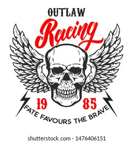 Custom motorcycles .Poster template with winged skull. Design element for poster, flyer, card, banner. Vector illustration