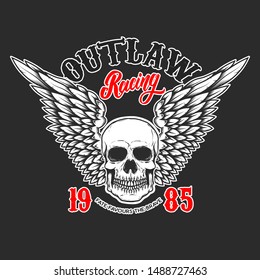 Custom motorcycles .Poster template with winged skull. Design element for poster, flyer, card, banner. Vector illustration