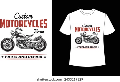 Custom motorcycles and vintage parts and repair t-shirt, rider t-shirt design