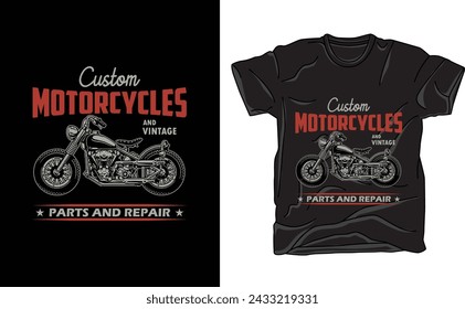 Custom motorcycles and vintage parts and repair t-shirt, rider t-shirt design