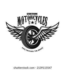 Custom motorcycles.Tshirt print template with winged wheel. Vector illustration