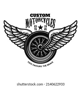 Custom motorcycles.Tshirt print template with winged wheel. Vector illustration