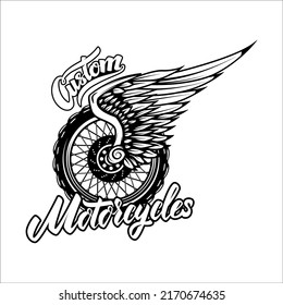 Custom motorcycles.Tshirt print template with winged wheel. Vector illustration