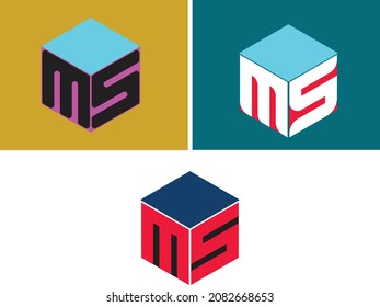 Custom MS letter cube logo design