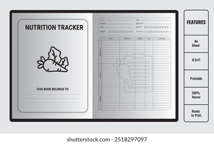 Vector de seguimiento nutricional personalizado para Interiores de diario, rastreador de alimentación saludable