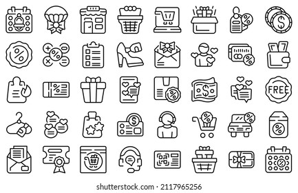 Custom offer icons set outline vector. Free heart. Online pay