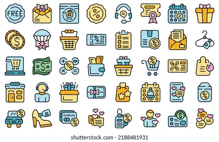 Custom Offer Icons Set Outline Vector. Free Heart. Online Pay