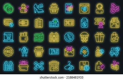 Custom Offer Icons Set Outline Vector. Free Heart. Online Pay Vector Neon