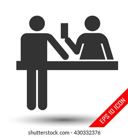 Custom officer icon. Immigration officer logo. Policeman, barrier, passport control sign. The ban, border, customs and immigration
