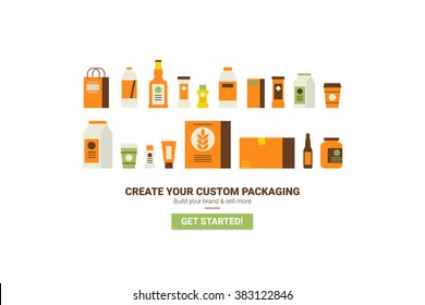 Custom Packaging Concept Flat Design For Website Template Or Magazine Illustration Print