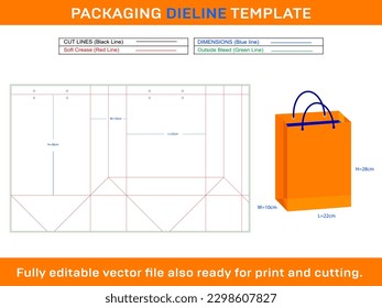 Custom Paper Shopping Bag  22x10x28 cm Dieline Template