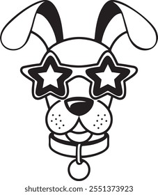 Custom Pet Dog Head Outline Drawings with Sunglasses – Stylish Dog Breed Illustrations, Trendy Pet Art, Modern Dog Sketches, and Unique Graphic Design Elements