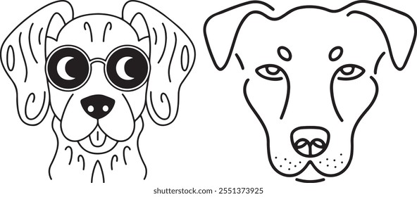 Custom Pet Dog Head Outline Drawings with Sunglasses – Stylish Dog Breed Illustrations, Trendy Pet Art, Modern Dog Sketches, and Unique Graphic Design Elements