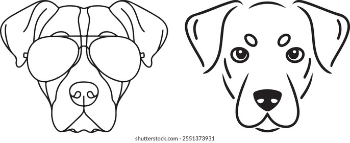 Custom Pet Dog Head Outline Drawings with Sunglasses – Stylish Dog Breed Illustrations, Trendy Pet Art, Modern Dog Sketches, and Unique Graphic Design Elements