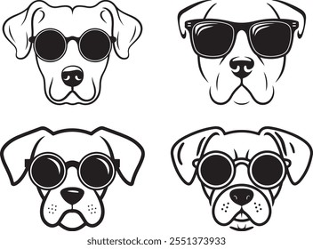 Custom Pet Dog Head Outline Drawings with Sunglasses – Stylish Dog Breed Illustrations, Trendy Pet Art, Modern Dog Sketches, and Unique Graphic Design Elements