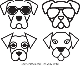 Custom Pet Dog Head Outline Drawings with Sunglasses – Stylish Dog Breed Illustrations, Trendy Pet Art, Modern Dog Sketches, and Unique Graphic Design Elements