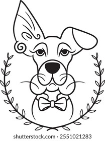 Dibujo de contorno de mascotas personalizado - Retrato de perro elegante con pajarita, ilustrado en blanco y negro, arte minimalista de mascotas, boceto de perro personalizado, ilustración de animales con estilo