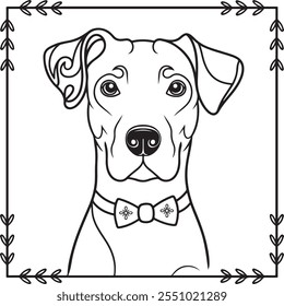 Dibujo de contorno de mascotas personalizado - Retrato de perro elegante con pajarita, ilustrado en blanco y negro, arte minimalista de mascotas, boceto de perro personalizado, ilustración de animales con estilo