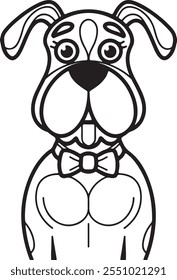 Dibujo de contorno de mascotas personalizado - Retrato de perro elegante con pajarita, ilustrado en blanco y negro, arte minimalista de mascotas, boceto de perro personalizado, ilustración de animales con estilo