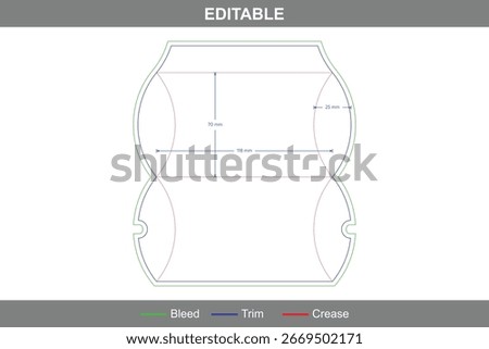 Custom pillow box dieline with printable dieline template, packaging box layout, folding carton pillow box design, and professional packaging dieline for retail and gift use
