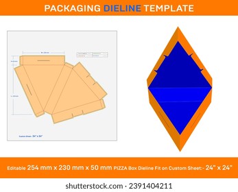 Custom Pizza Slice Box, Dieline Template, 254 mm x 230 mm x 50 mm,