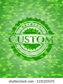Custom realistic green emblem. Mosaic background