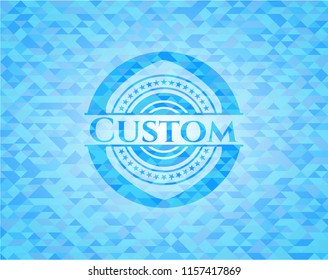 Custom realistic sky blue emblem. Mosaic background