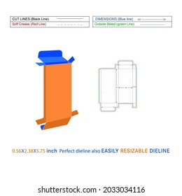 Custom reverse tuck end box food cardboard boxes,(0.56x2.38x5.75) inch Dieline template and 3D vector file