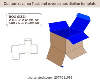 Custom reverse Tuck end reverse box dieline template 2x2x2 Inch