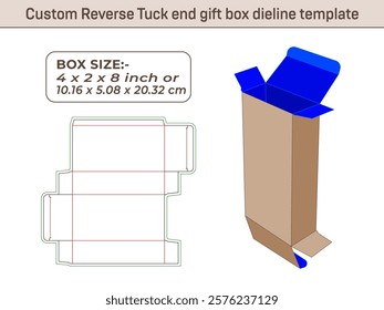 Custom Reverse Tuck end gift box dieline template 4x2x8 Inch