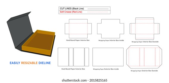 Custom rigid box, Luxury magnetic closer rigid boxes dieline template and 3D box