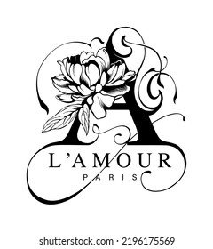 Custom script design for letter a with flower and slogan illustration